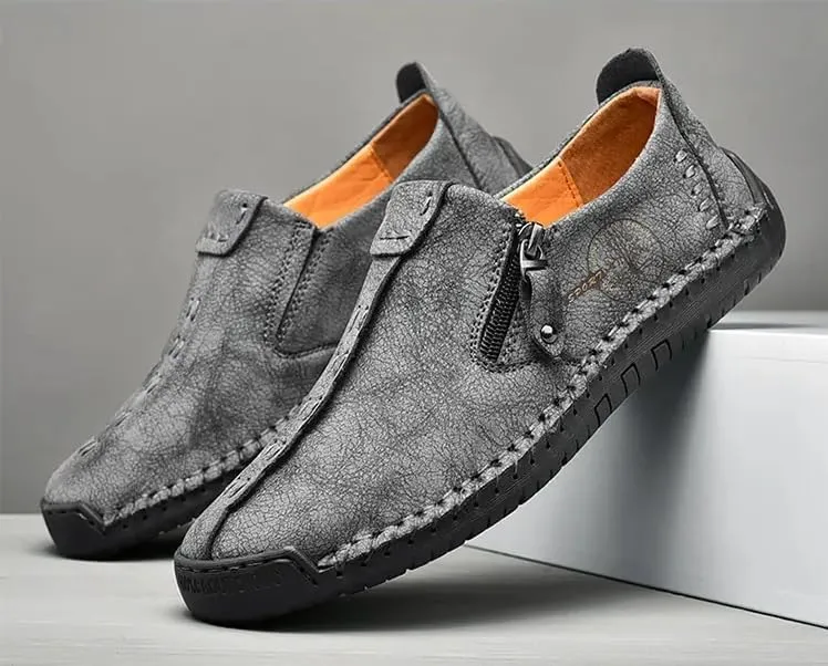 Men's Loafer Shoes with Side Zipper, Comfy Non-Slip Slip On Shoes, Men's Leather Shoes, Breathable Comfortable Casual Shoes
