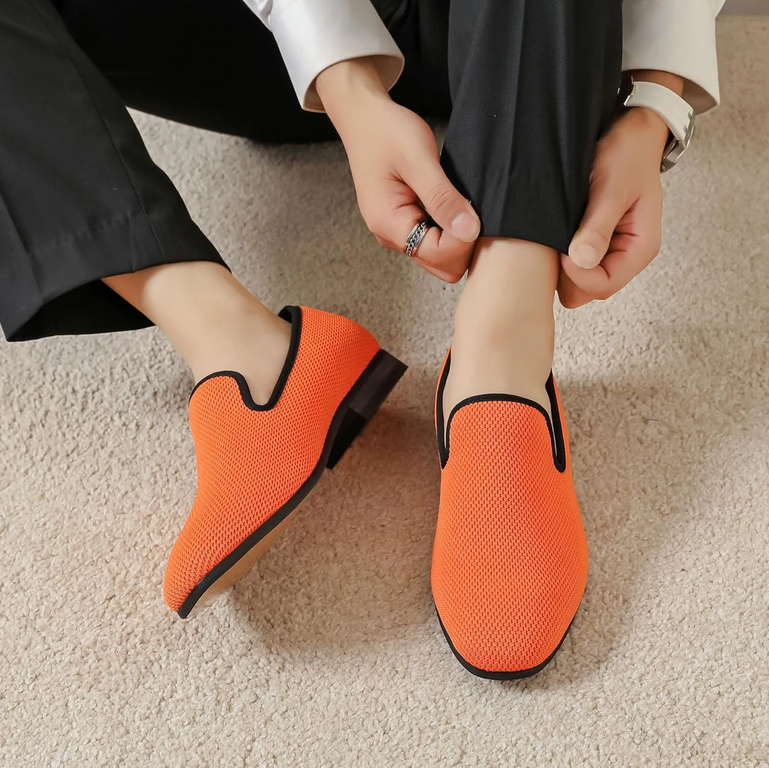 Men's Loafers Mens Slip-on Casual Shoes, Breathable Knit Mesh Fabric Shoes for Men, Driving Fashion Business Woven Shoes