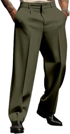 Mens Loose Fit Suit Dress Pants Casual Business Straight Leg Formal Pants Wrinkle Free Flat Front Work Trousers