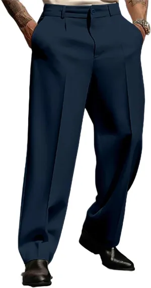 Mens Loose Fit Suit Dress Pants Casual Business Straight Leg Formal Pants Wrinkle Free Flat Front Work Trousers