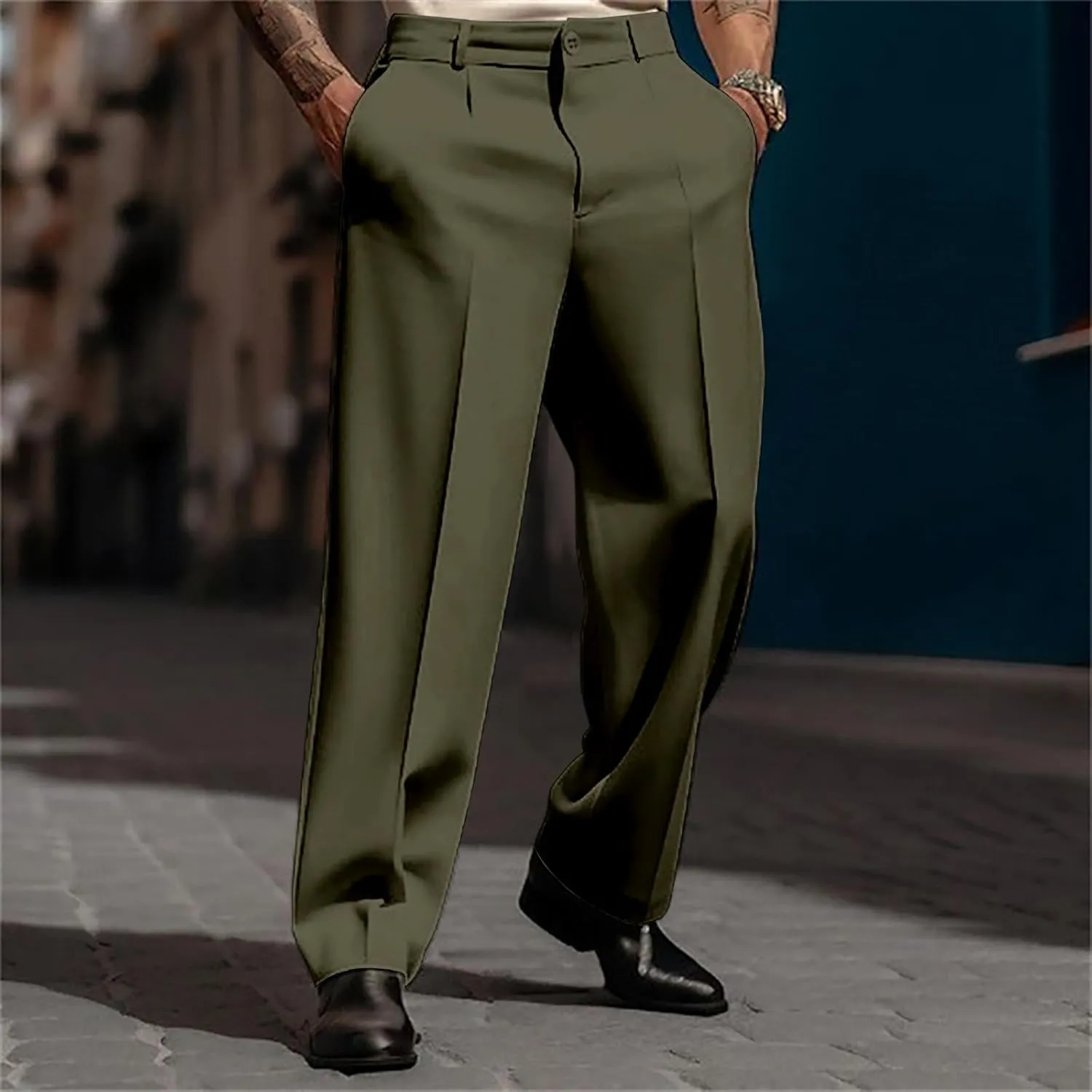 Mens Loose Fit Suit Dress Pants Casual Business Straight Leg Formal Pants Wrinkle Free Flat Front Work Trousers