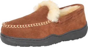 Men's Moccasin Slippers Genuine Suede Uppers Shearling Lining Memory Foam House Shoes, Indoor and Outdoor Warm Loafer