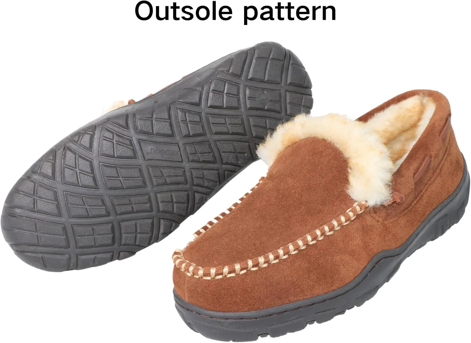 Men's Moccasin Slippers Genuine Suede Uppers Shearling Lining Memory Foam House Shoes, Indoor and Outdoor Warm Loafer