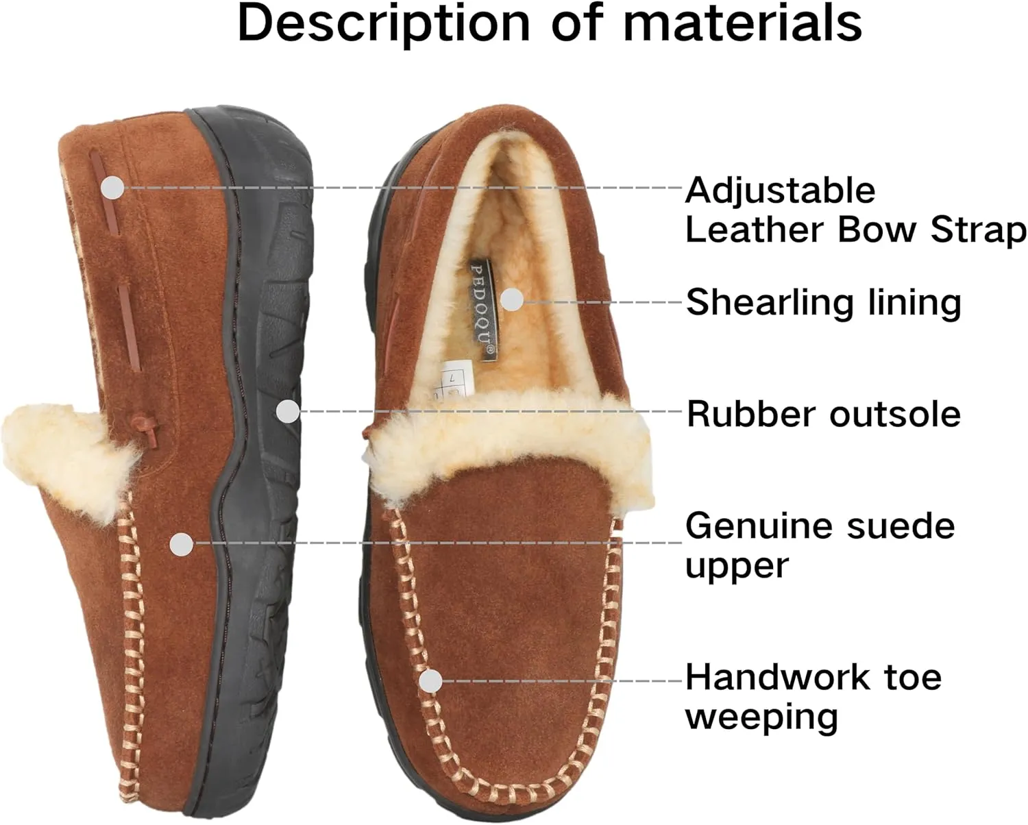 Men's Moccasin Slippers Genuine Suede Uppers Shearling Lining Memory Foam House Shoes, Indoor and Outdoor Warm Loafer