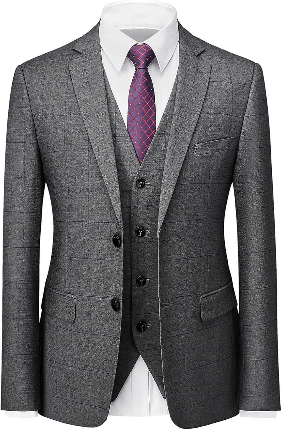 Mens Plaid Suit Slim Fit 3 Pieces Casual Checked Vintage Tuxedo Suit for Men for Wedding Business Party Blazer Pants & Vest