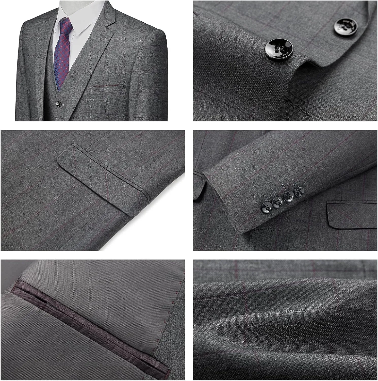 Mens Plaid Suit Slim Fit 3 Pieces Casual Checked Vintage Tuxedo Suit for Men for Wedding Business Party Blazer Pants & Vest