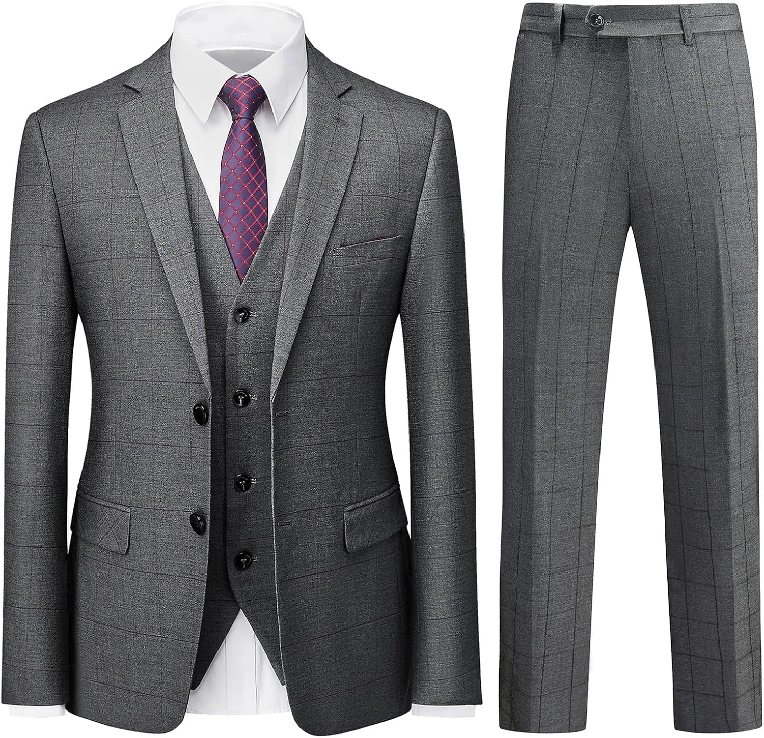 Mens Plaid Suit Slim Fit 3 Pieces Casual Checked Vintage Tuxedo Suit for Men for Wedding Business Party Blazer Pants & Vest