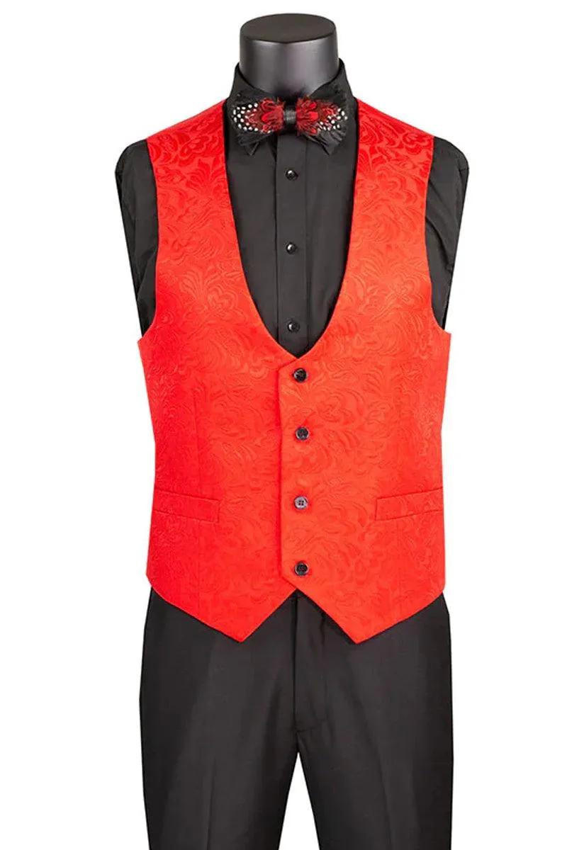 Men's Red Vinci Vested Wedding Tuxedo | Slim Fit Paisley Style