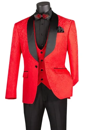 Men's Red Vinci Vested Wedding Tuxedo | Slim Fit Paisley Style