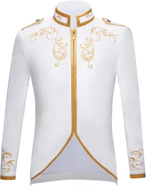 Men's Royal Prince Gold Embroidered Suit Jacket Court Fashion Uniform Jacket Suit Military Blazers Parade Punk