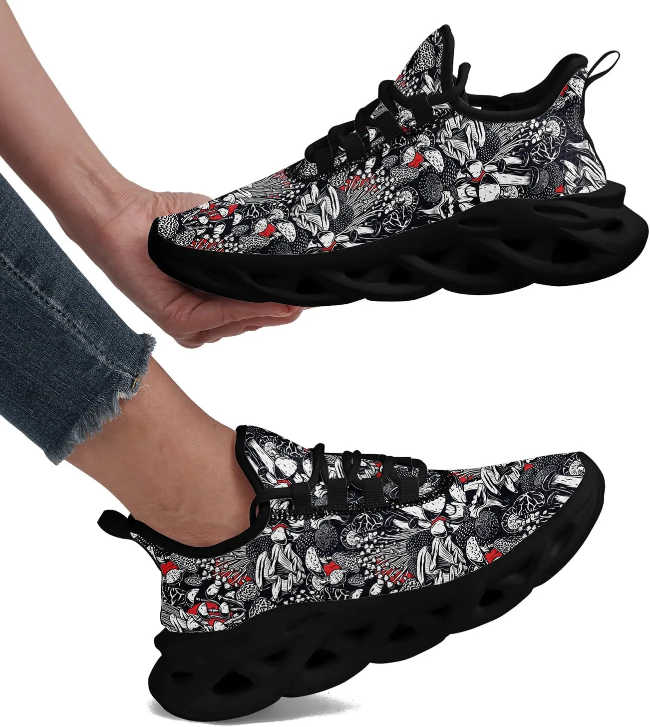 Men's Skull Gothic Running Shoes Lightweight Breathable Sport Shoes for Women Cushion Slip On Walking Sneaker