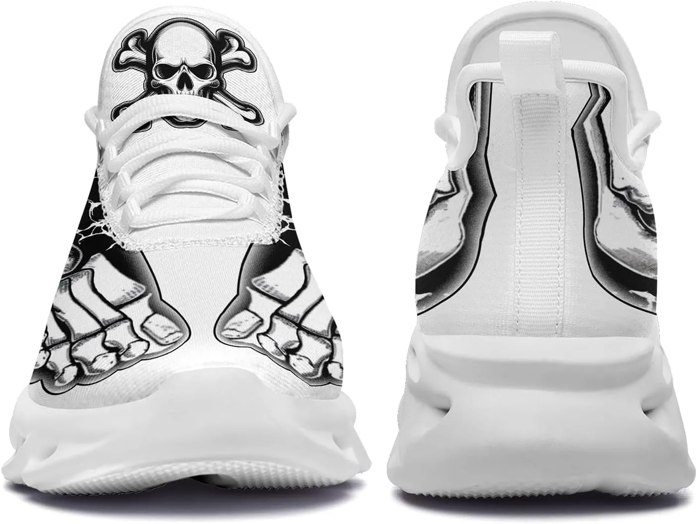 Men's Skull Gothic Running Shoes Lightweight Breathable Sport Shoes for Women Cushion Slip On Walking Sneaker