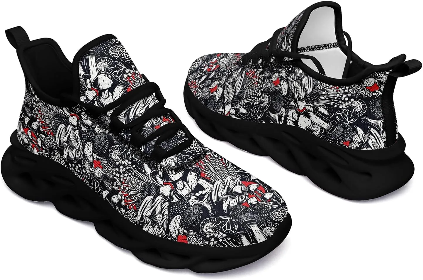 Men's Skull Gothic Running Shoes Lightweight Breathable Sport Shoes for Women Cushion Slip On Walking Sneaker