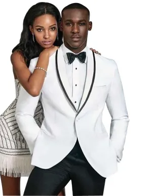 Men's Slim Fit 1 Button  Shawl Lapel White Suit