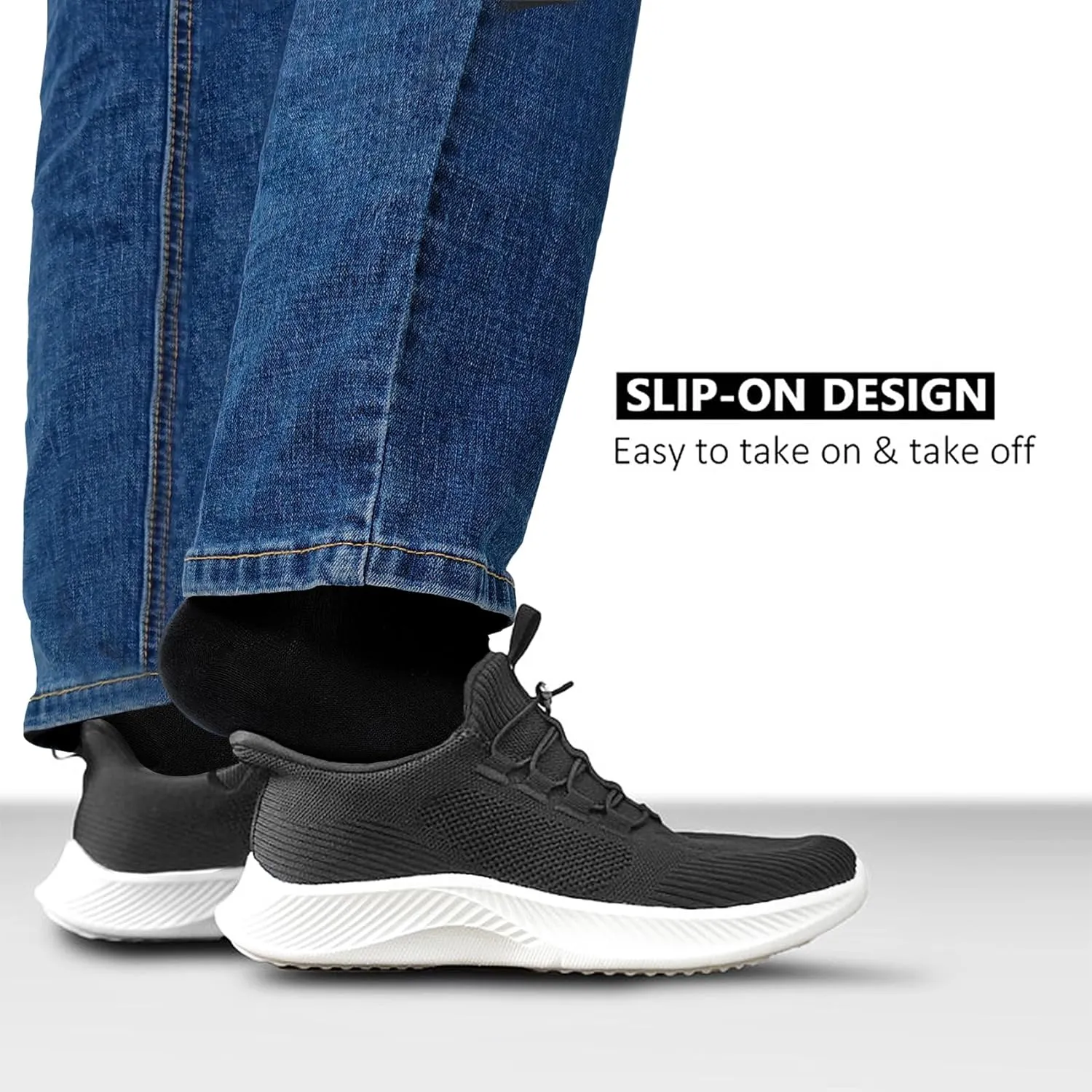 Mens Slip On Walking Shoes Running Tennis Shoes for Athletic Workout Gym Casual Non Slip Training Sneakers Breathable Knit Upper Indoor Outdoor