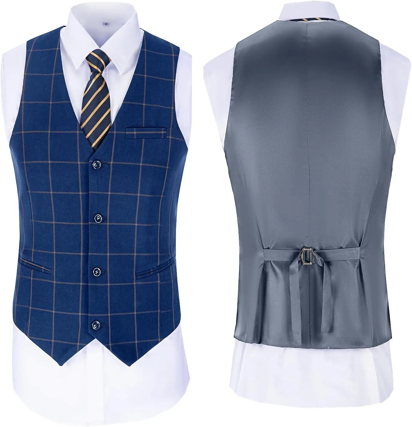Mens Suit Plaid Slim Fit 3 Pieces Checked Casual Tuxedo Formal Suits for Men Wedding Business Party Blazer Vest Pants Set