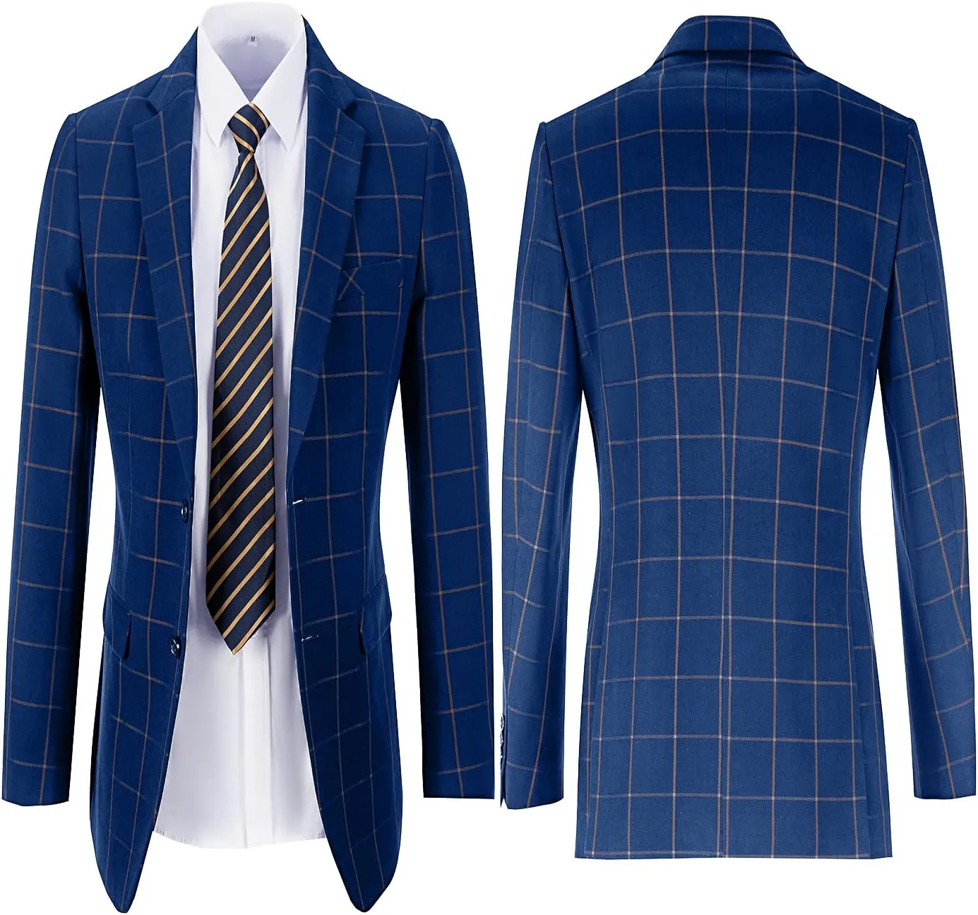 Mens Suit Plaid Slim Fit 3 Pieces Checked Casual Tuxedo Formal Suits for Men Wedding Business Party Blazer Vest Pants Set