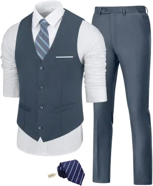 Men's Suit Slim Fit 2 Pieces Suits Set Grooms Tuxedos Business Wedding Prom Party Suit Vest and Pants