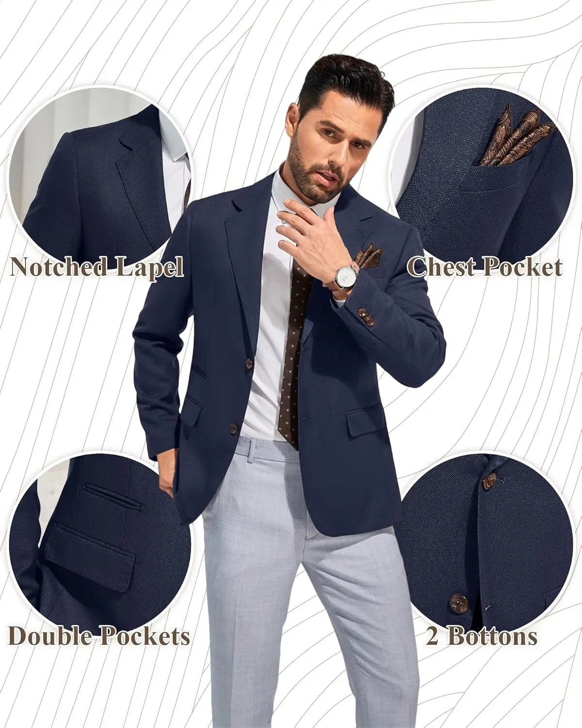 Men's Suits Slim Fit Casual Knit Blazer Sport Coats Suits Jacket Lightweight Wedding Business Party Two Buttons Men Blazer
