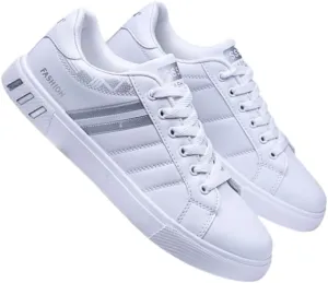 Men’s Trendy White Sports & Leisure Sneakers - Versatile Flat-Sole Board Shoes for Students Youth & Casual Wear
