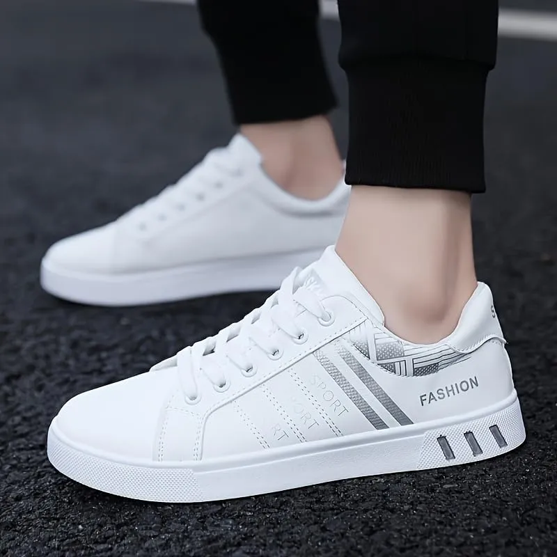 Men’s Trendy White Sports & Leisure Sneakers - Versatile Flat-Sole Board Shoes for Students Youth & Casual Wear