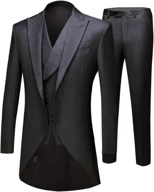 Men's White 3PC Long Tailcoat Suit Notch Lapel One Button Wedding Suits Groom Tuxedos