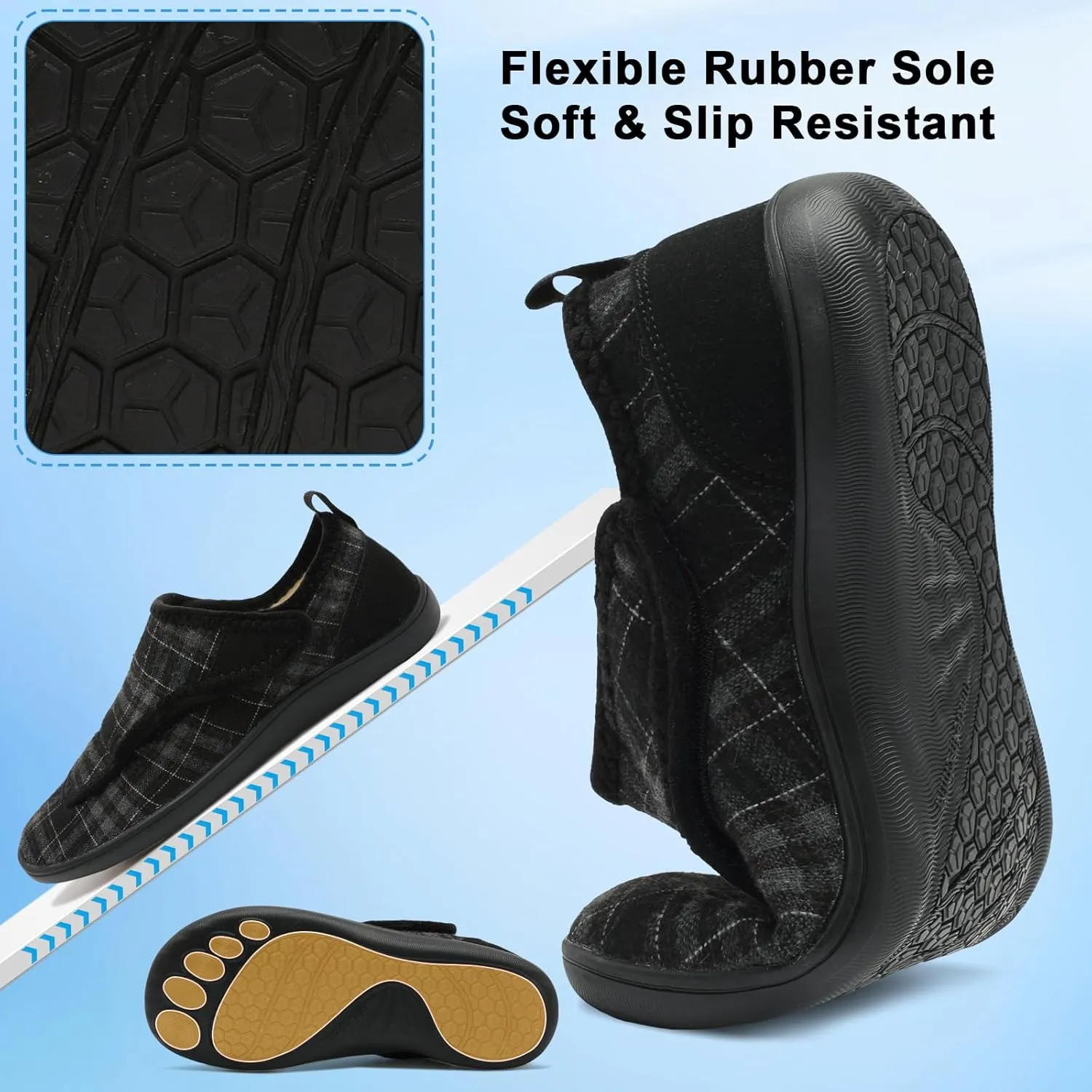 Mens Wide Slippers Comfy Diabetic Orthopedic Shoes Adjustable House Slippers Swollen Feet Walking Shoes