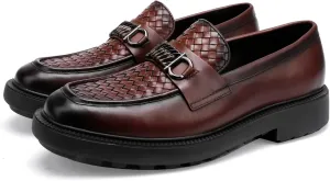 Men's Woven Dress Shoes Leather Casual Slip On Breathable Penny Loafers for Men