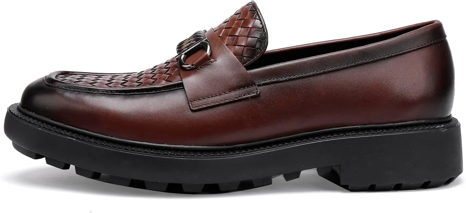 Men's Woven Dress Shoes Leather Casual Slip On Breathable Penny Loafers for Men