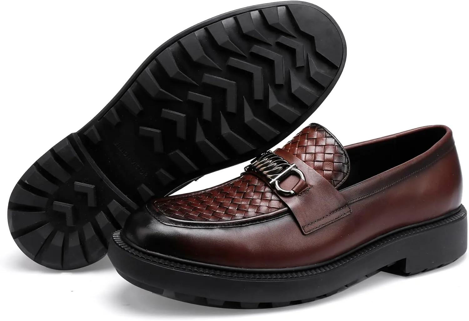 Men's Woven Dress Shoes Leather Casual Slip On Breathable Penny Loafers for Men