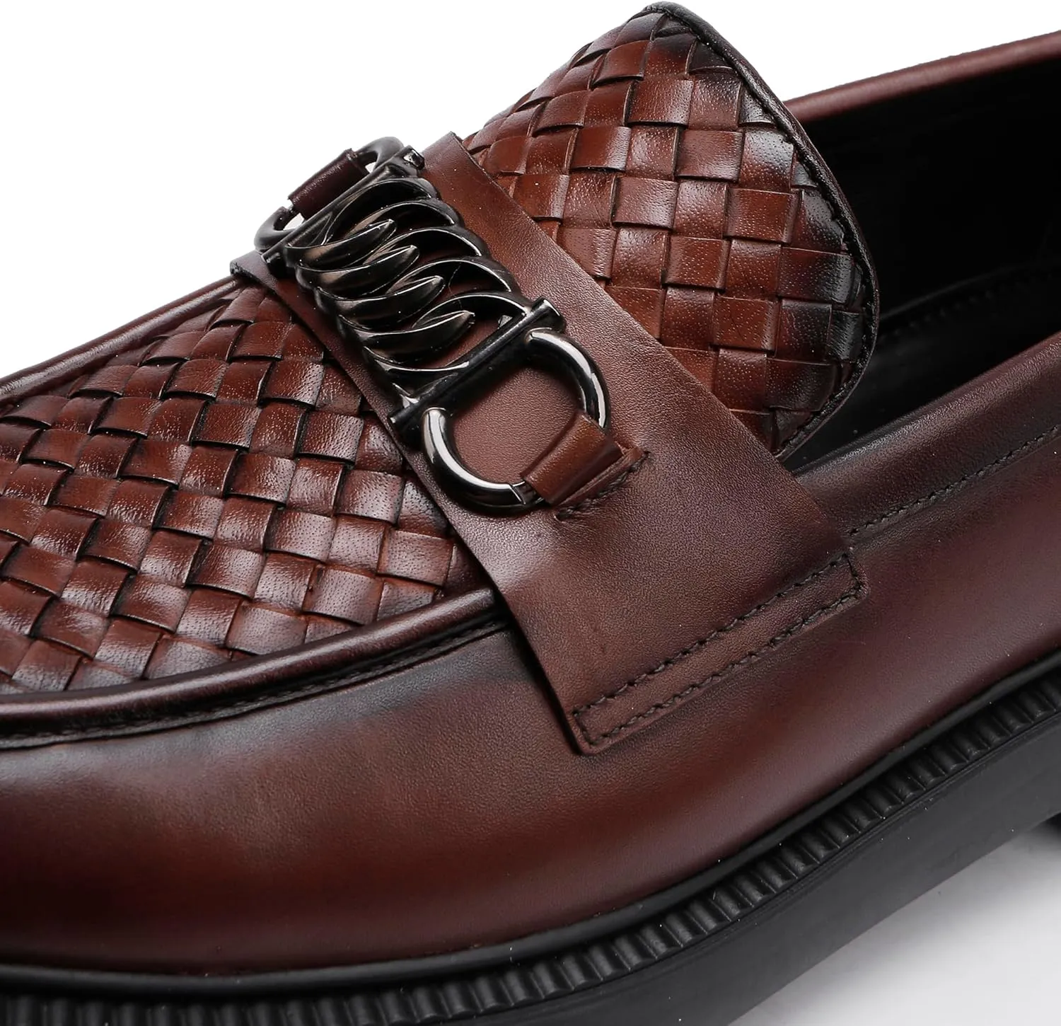 Men's Woven Dress Shoes Leather Casual Slip On Breathable Penny Loafers for Men
