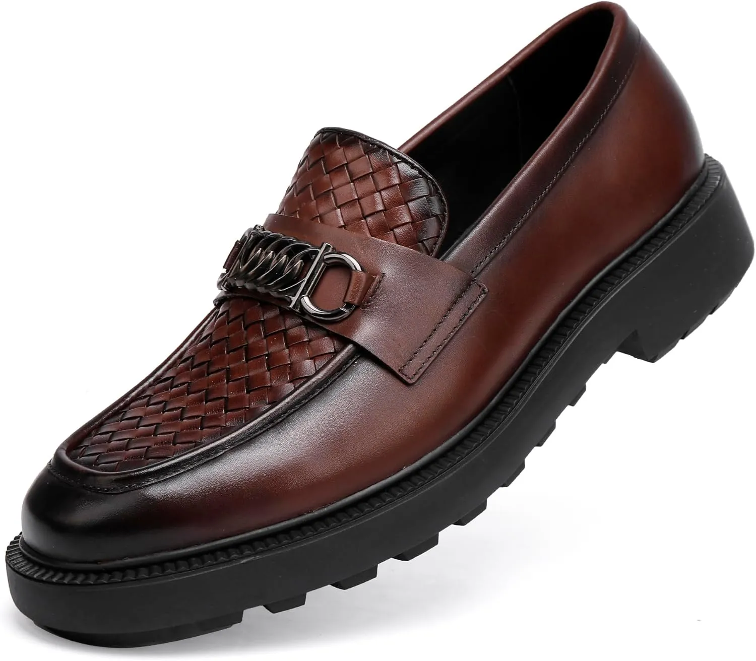 Men's Woven Dress Shoes Leather Casual Slip On Breathable Penny Loafers for Men