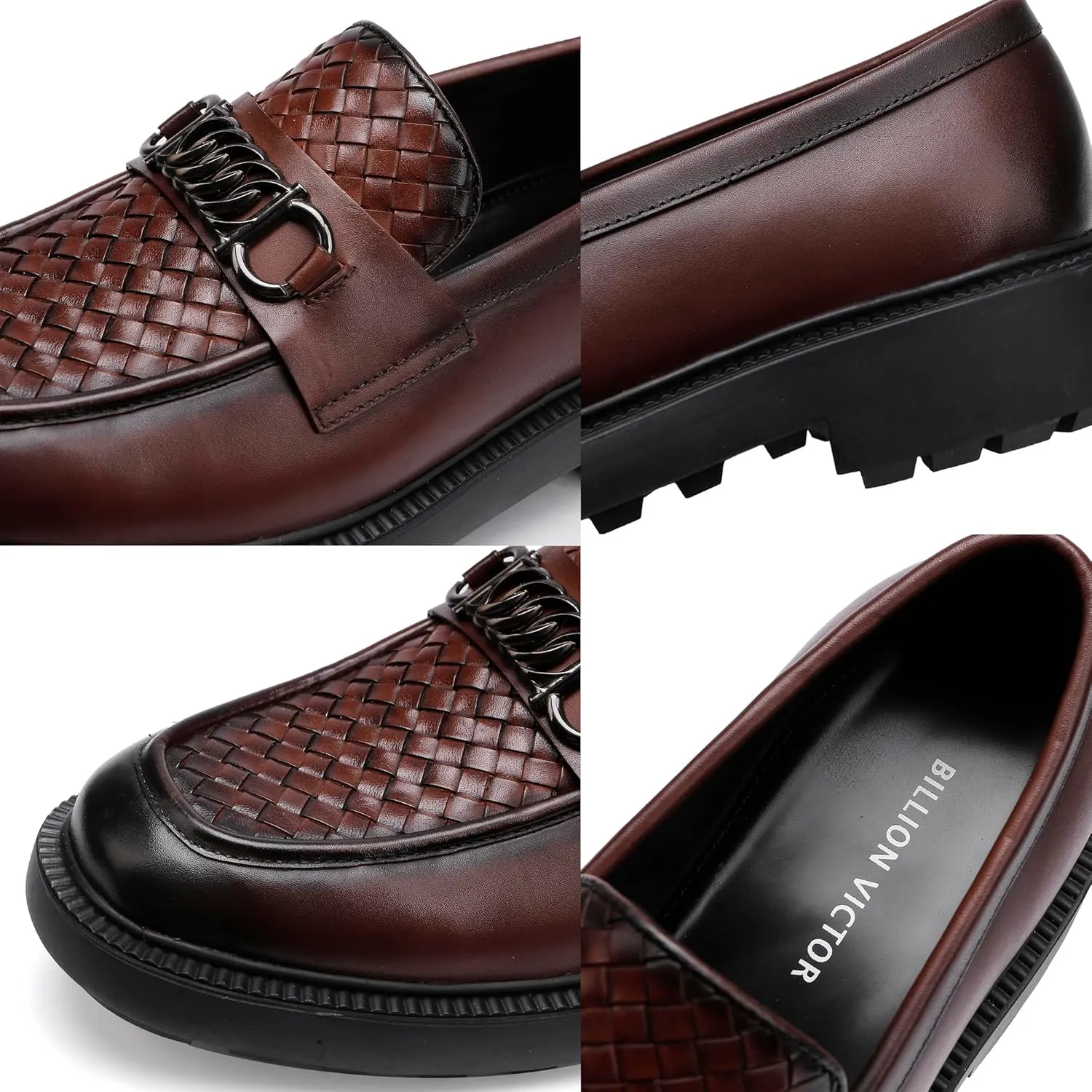 Men's Woven Dress Shoes Leather Casual Slip On Breathable Penny Loafers for Men