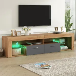 Merax Modern LED TV Stand for TVs Up to 80", 70" Gaming Entertainment Center with Glass Shelves and 2 Doors, TV Console with 16 Dynamic RGB Modes for Living Room, Bedroom
