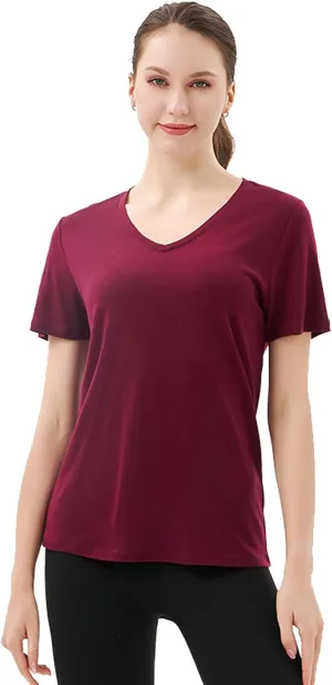 Merino Protect 100% Merino Wool V Neck T-Shirt for Women Short Sleeve Base Layers Odor Resistance Tops for Outdoor Hiking