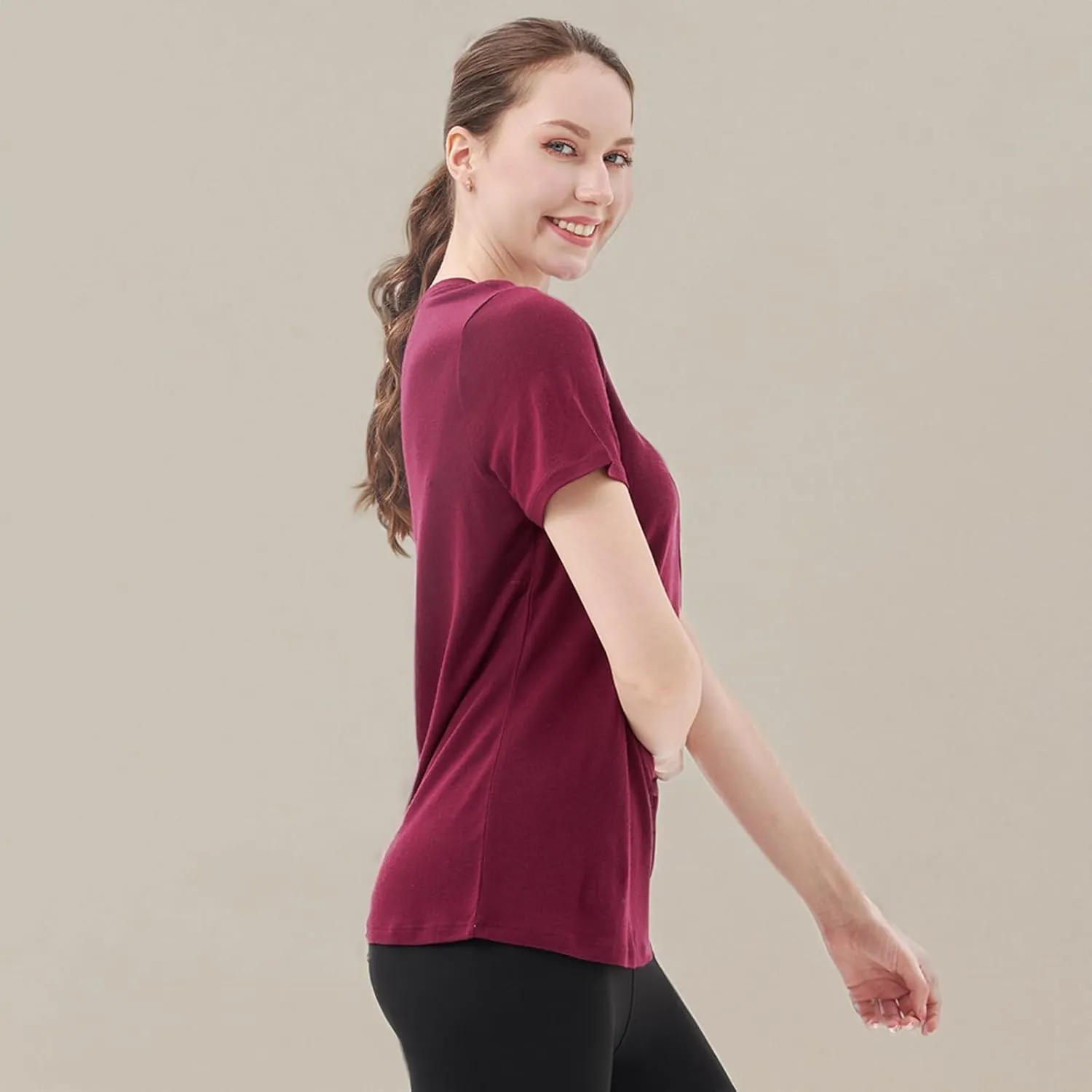 Merino Protect 100% Merino Wool V Neck T-Shirt for Women Short Sleeve Base Layers Odor Resistance Tops for Outdoor Hiking