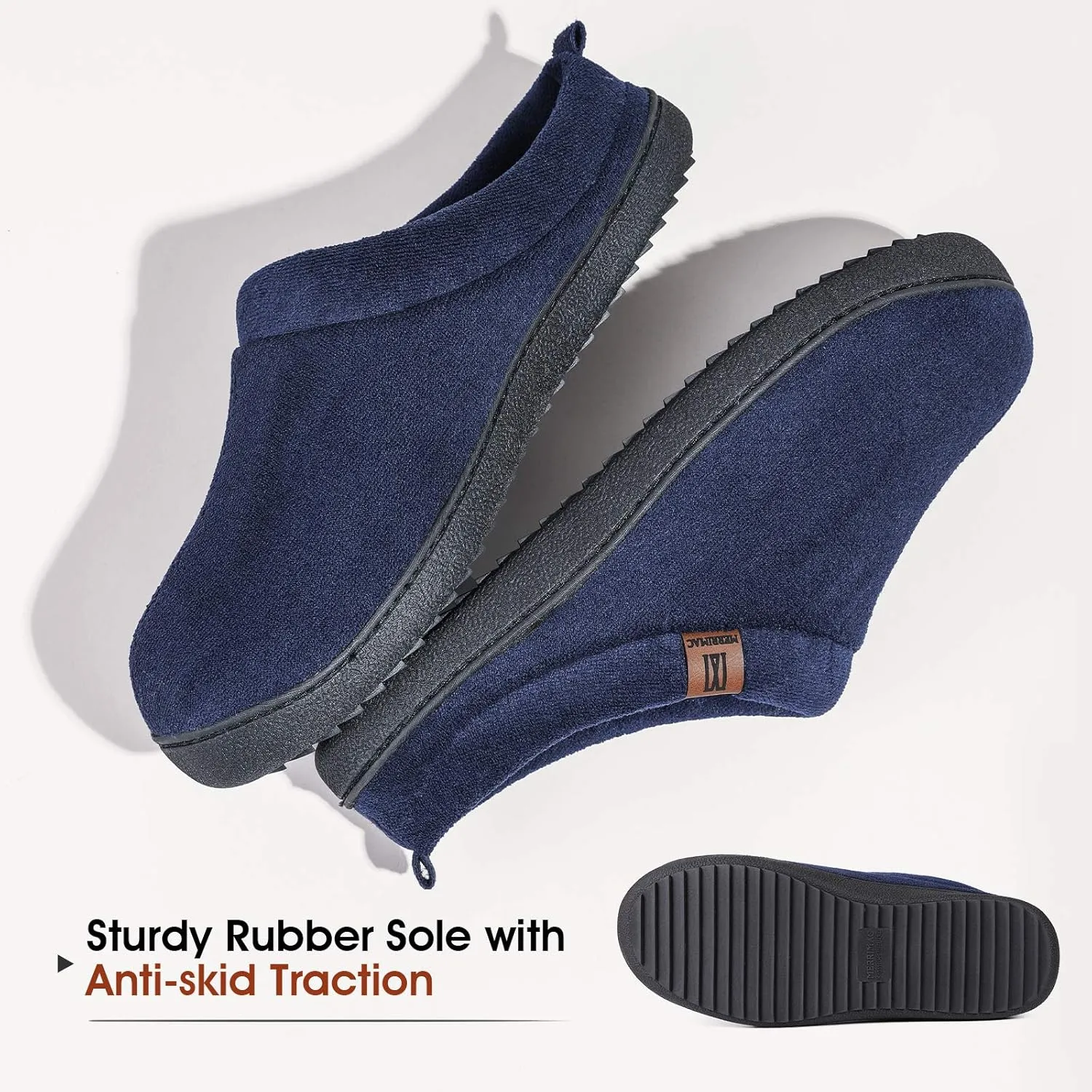 MERRIMAC Men's Slip on Slippers Comfy Memory Foam Non Slip Indoor House Shoes