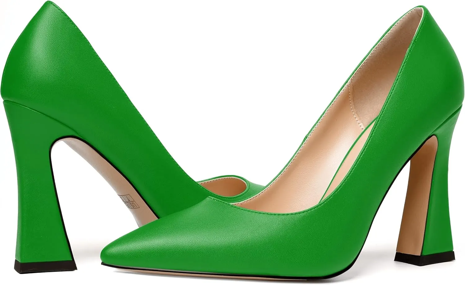 MERRORI Women's Chunky High Heels Slip On Block Pointed Toe Matte Dress Wedding Heel Pumps Shoes 4 Inch