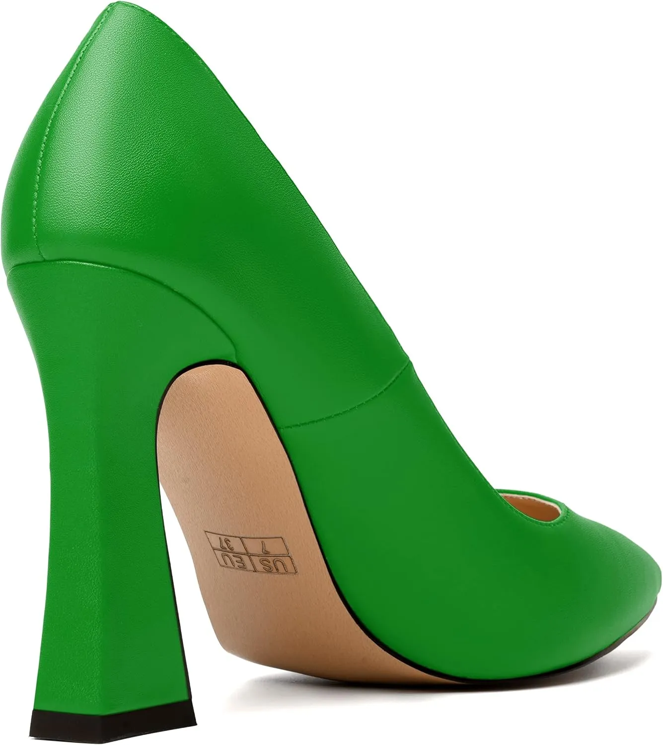 MERRORI Women's Chunky High Heels Slip On Block Pointed Toe Matte Dress Wedding Heel Pumps Shoes 4 Inch