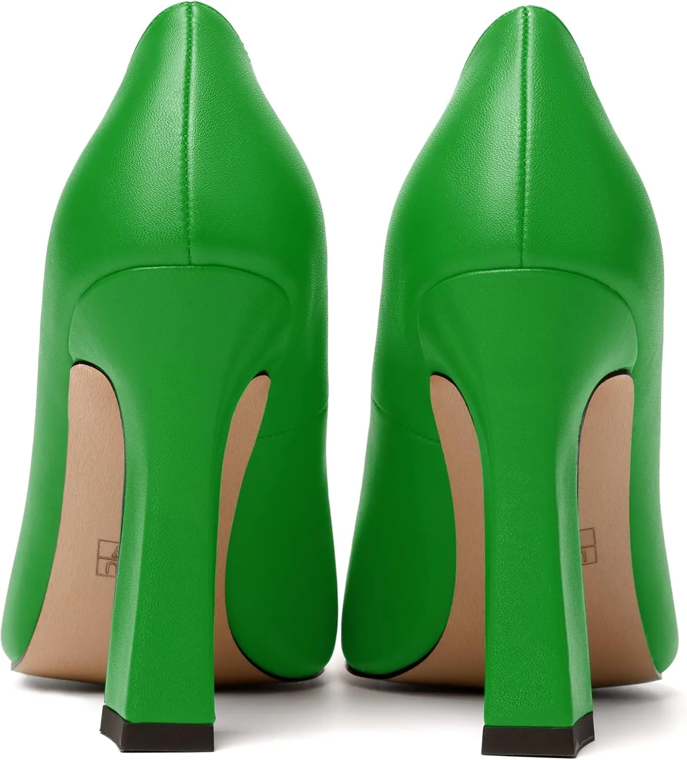 MERRORI Women's Chunky High Heels Slip On Block Pointed Toe Matte Dress Wedding Heel Pumps Shoes 4 Inch