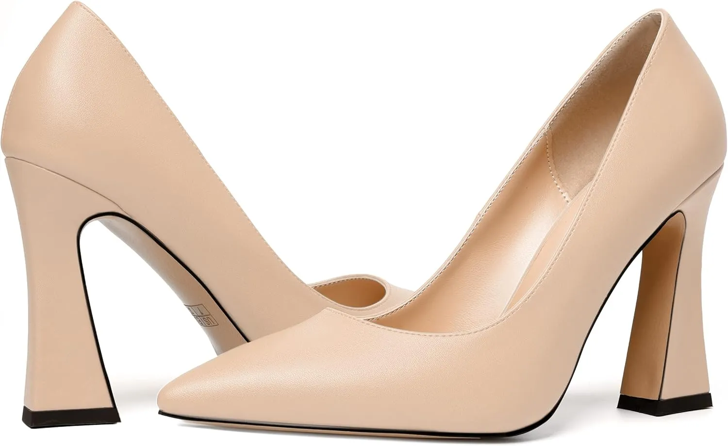 MERRORI Women's Chunky High Heels Slip On Block Pointed Toe Matte Dress Wedding Heel Pumps Shoes 4 Inch