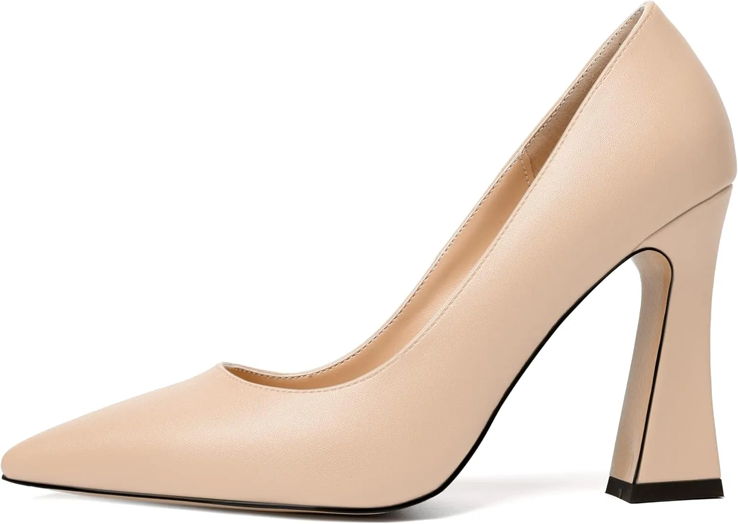 MERRORI Women's Chunky High Heels Slip On Block Pointed Toe Matte Dress Wedding Heel Pumps Shoes 4 Inch