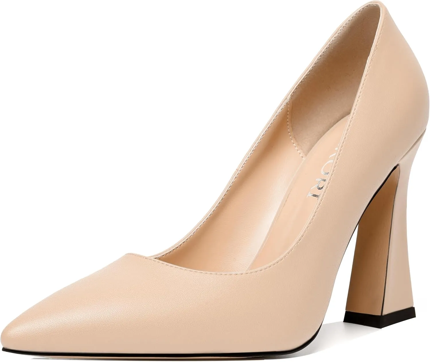 MERRORI Women's Chunky High Heels Slip On Block Pointed Toe Matte Dress Wedding Heel Pumps Shoes 4 Inch