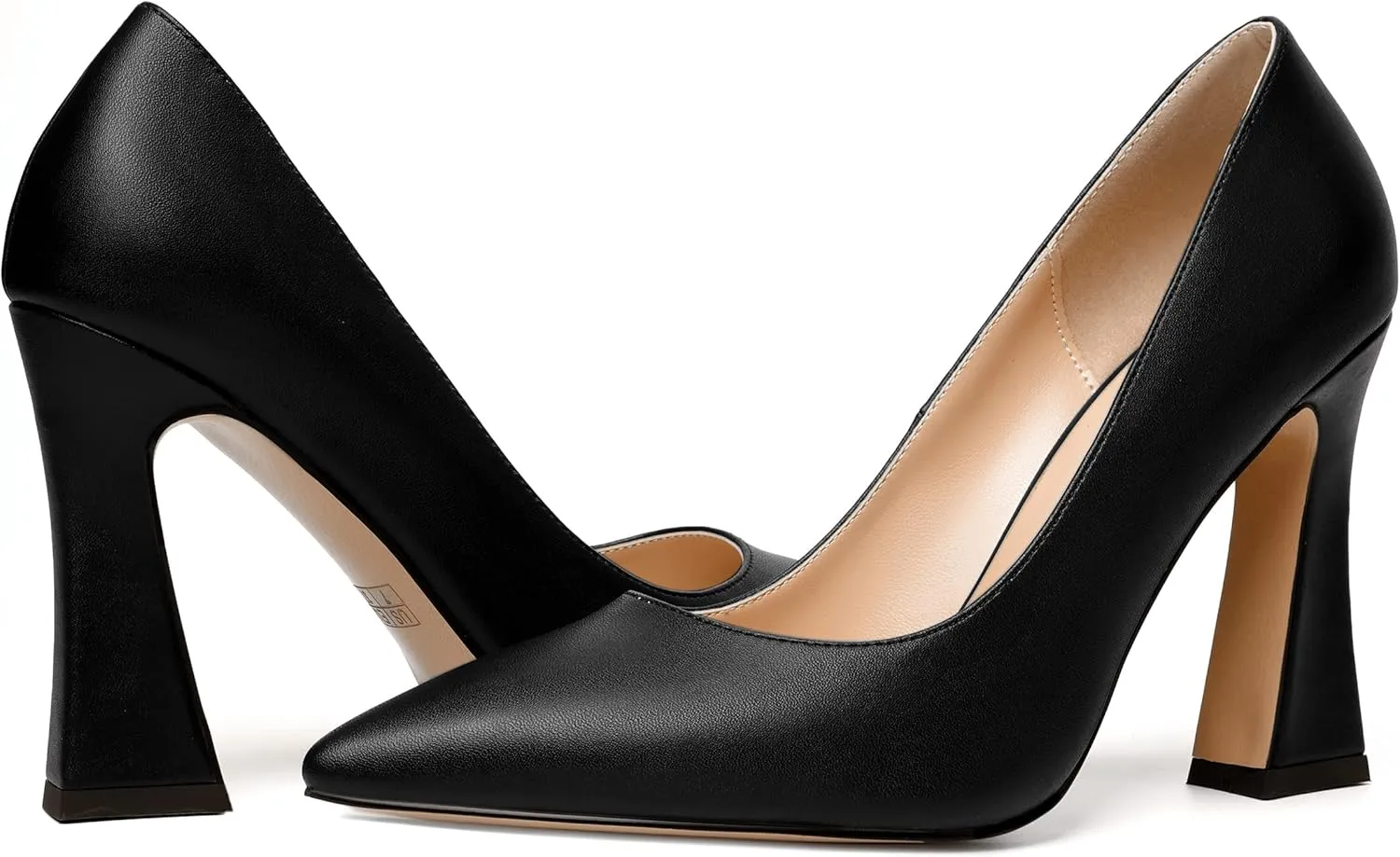 MERRORI Women's Chunky High Heels Slip On Block Pointed Toe Matte Dress Wedding Heel Pumps Shoes 4 Inch