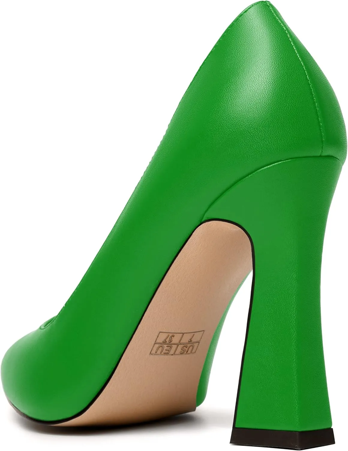 MERRORI Women's Chunky High Heels Slip On Block Pointed Toe Matte Dress Wedding Heel Pumps Shoes 4 Inch