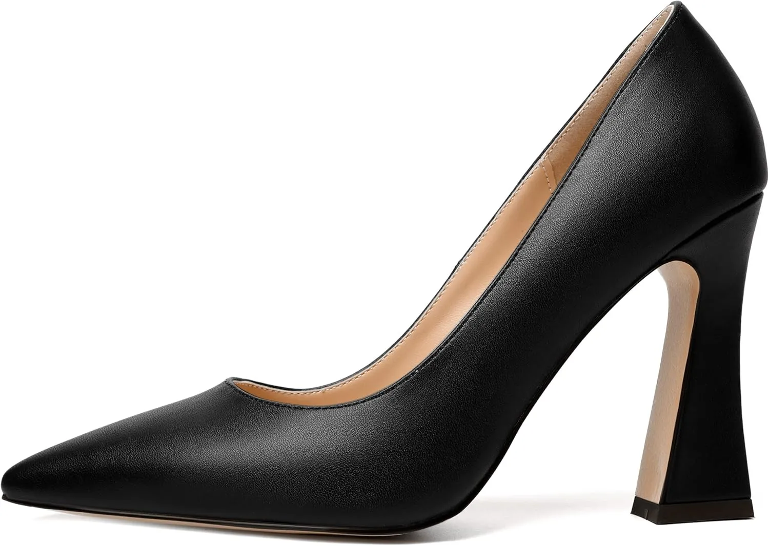 MERRORI Women's Chunky High Heels Slip On Block Pointed Toe Matte Dress Wedding Heel Pumps Shoes 4 Inch
