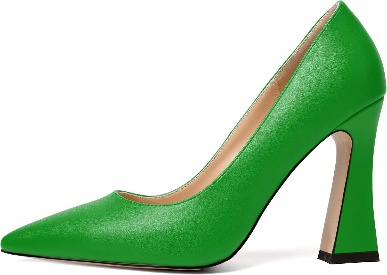 MERRORI Women's Chunky High Heels Slip On Block Pointed Toe Matte Dress Wedding Heel Pumps Shoes 4 Inch