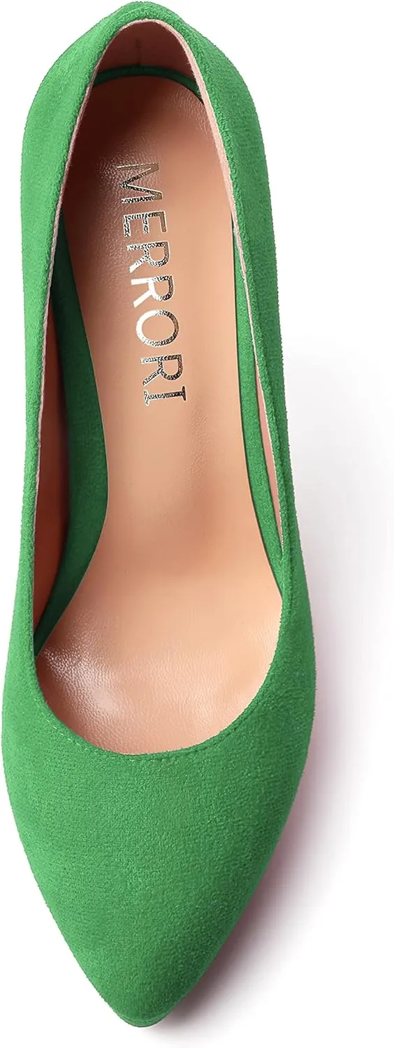 MERRORI Womens Dress Shoes Pointed Toe Cute Suede Slip On Evening Platform Stiletto High Heel Pumps Shoes 4.7 Inch
