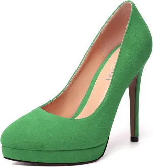 MERRORI Womens Dress Shoes Pointed Toe Cute Suede Slip On Evening Platform Stiletto High Heel Pumps Shoes 4.7 Inch