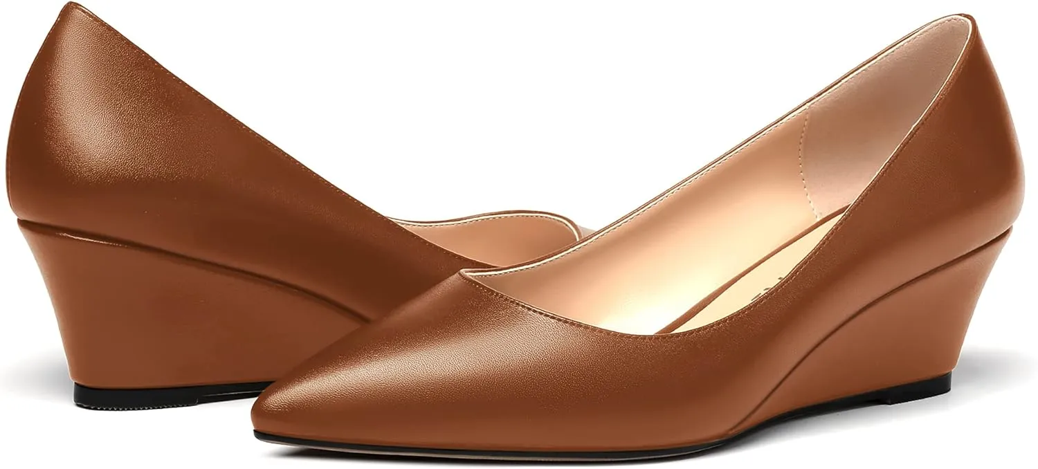MERRORI Women's Pumps Wedge Heels Low Heel Slip On Matte Pointed Toe Pumps Womens Shoes 2 Inch